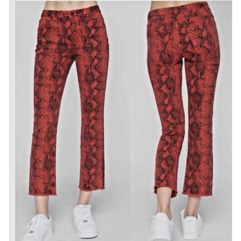 Pam & Gela Women Size 27 Baby Boa Slim Crop Five Pocket Pants Red Valentine